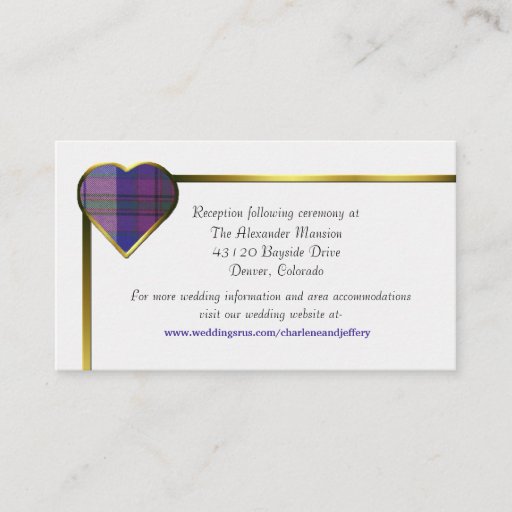 Customizable Purple Plaid Heart Wedding Enclosure Card Business Cards