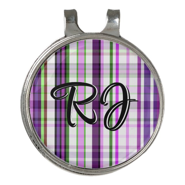 Purple Plaid - Inspired by the Purple Lilac Flower Golf Hat Clip (Front)
