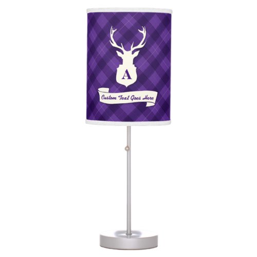 Purple Plaid Lamp with Stags Head and Custom Text