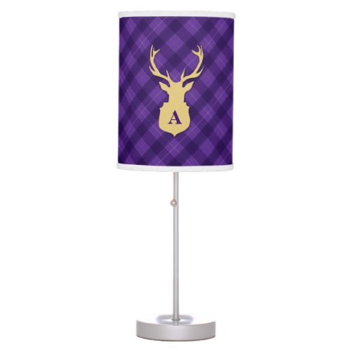 Purple Plaid Lamp with Stags Head Monogram