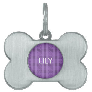 Purple Plaid Line Pattern Pet ID Tag