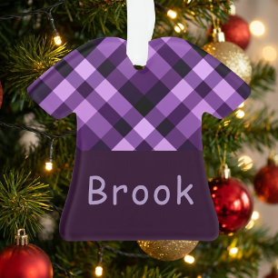 Purple Plaid Monogram Acrylic Shirt Ornament