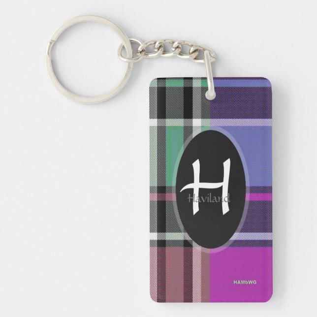 Purple Plaid Monogram Keychain - Acrylic - HAMbWG (Front)