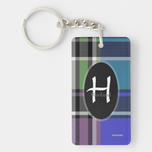 Purple Plaid Monogram Keychain - Acrylic - HAMbWG (Front)