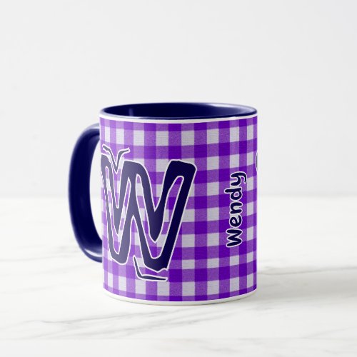 Purple Plaid (Monogram, Name) Vintage Coffee Mug