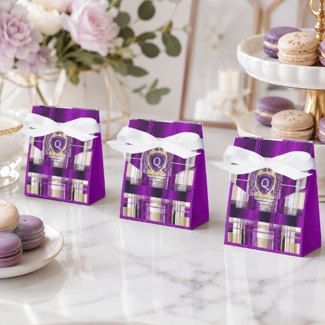 Purple Plaid Monogram Spiral Notebook Favor Boxes (Stylish Purple Plaid Favor Boxes)