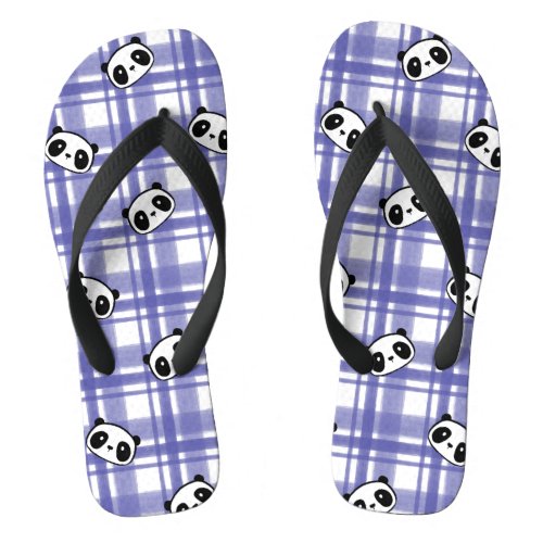 Purple Plaid Panda Flip Flops