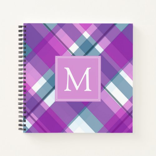 Purple Plaid Pattern Monogram Notebook