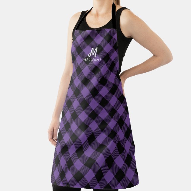 Purple Plaid Personalized Monogram Cooking Apron (Insitu)