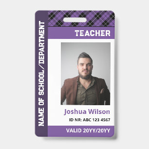 Purple Plaid Photo ID School Teacher Badge