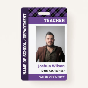 Purple Plaid Photo ID School Teacher Badge