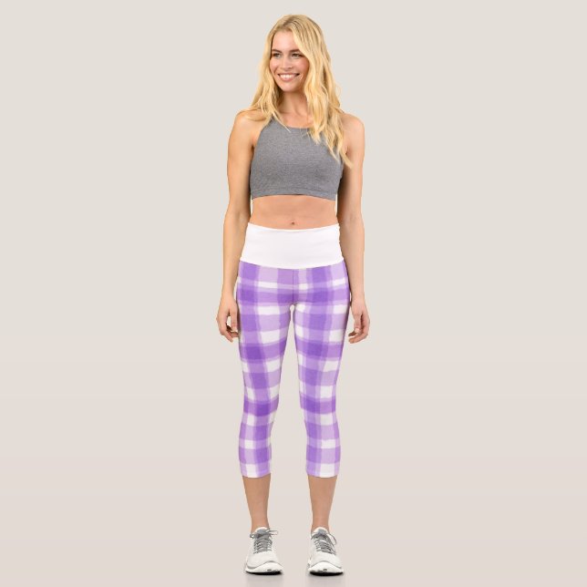 Purple Plaid Pretty Pastel Capri Leggings (Front)