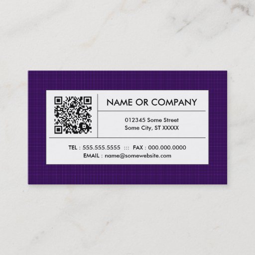 Customizable purple plaid QR code Business Cards