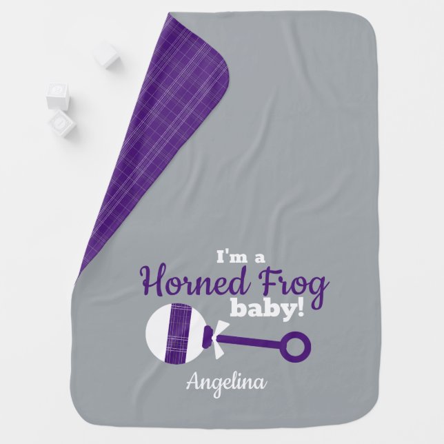 Purple Plaid Rattle Horned Frog Baby Blanket (In Situ)