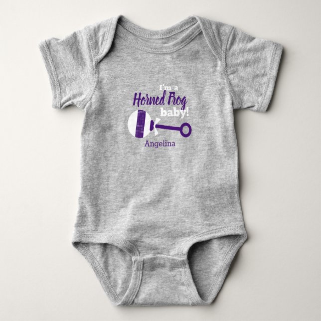 Purple Plaid Rattle Horned Frog Baby Bodysuit (Front)