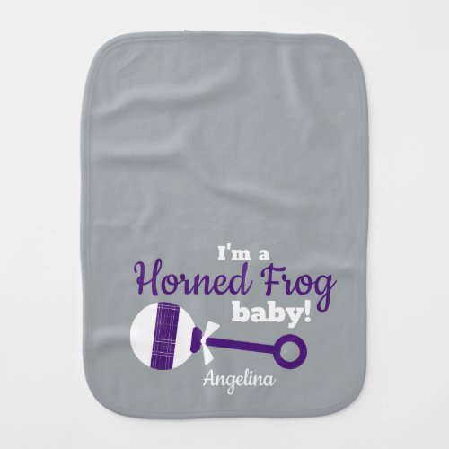 Purple Plaid Rattle Horned Frog Baby Burp Cloth