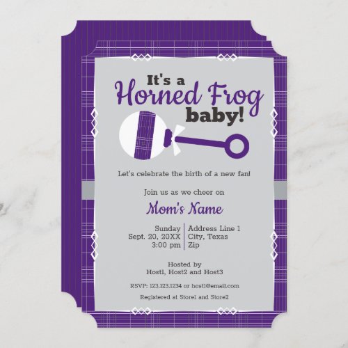 Purple Plaid Rattle Horned Frog Baby Shower Invitation