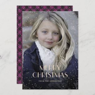 Purple Plaid Snow Photo Christmas Cards