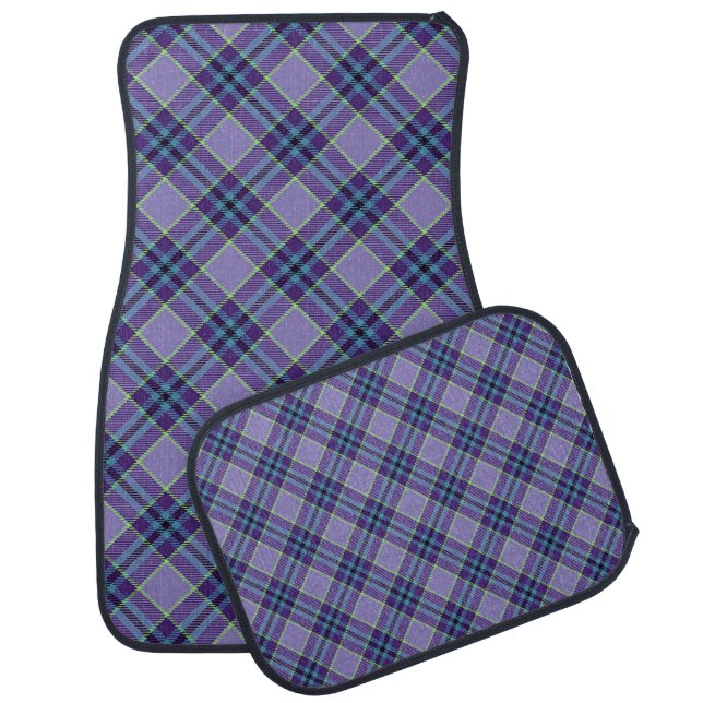 Purple Plaid Tartan 1 in Lavender & Blue Diagonal Car Floor Mat (Set)