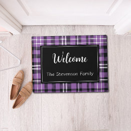 Purple Plaid Welcome Monogrammed Family Name Doormat