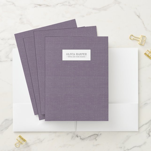 Purple | Plain Elegant Linen Look Monogram   Pocket Folder (In Situ)