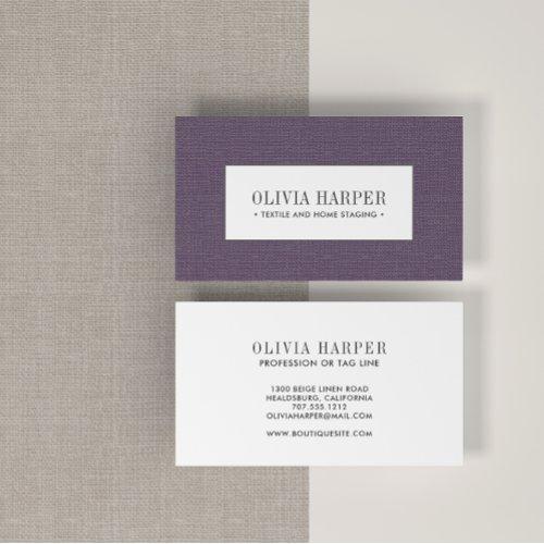 Purple  Plain Elegant Linen Look Professional  Business Card
