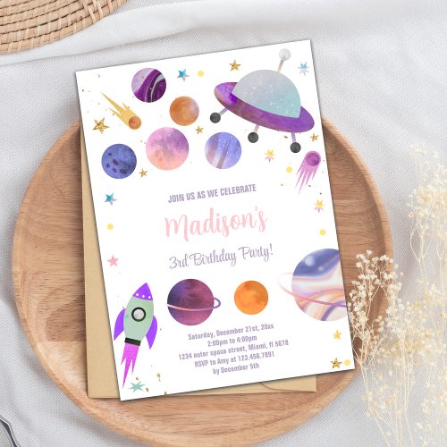 Purple Planets Birthday Invitations