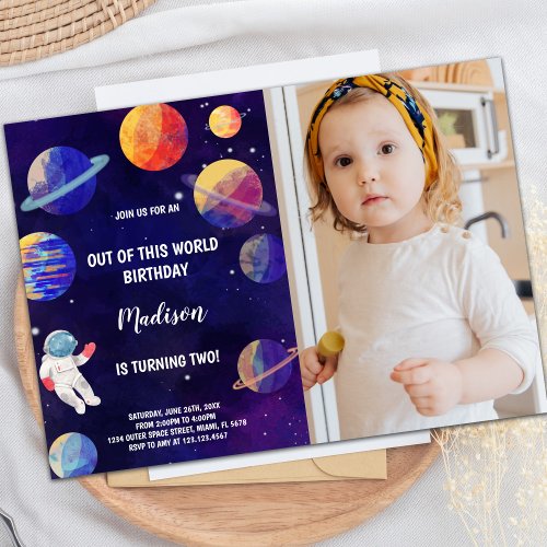 Purple Planets Galaxy Invitations with photo