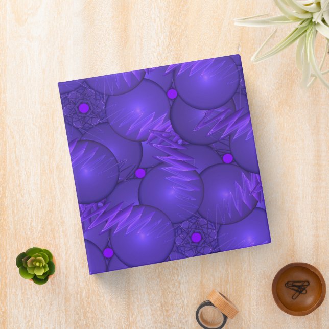 Purple planets, modern fractal pattern 3 ring binder (In Situ)