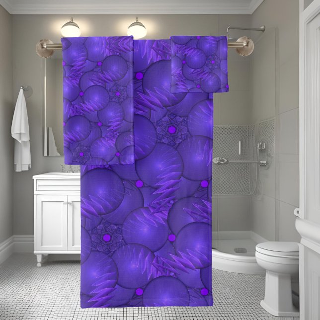 Purple planets, modern fractal pattern bath towel set (Creator Uploaded)