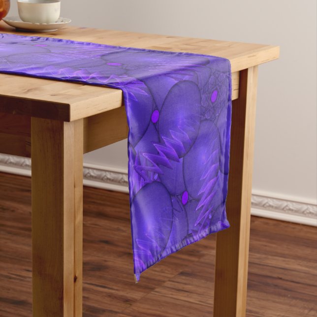 Purple planets, modern fractal pattern short table runner (In Situ)
