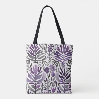 Purple Plants Watercolor Art 