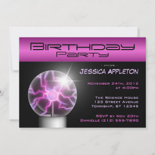 Purple Plasma Ball Birthday Party Invitations