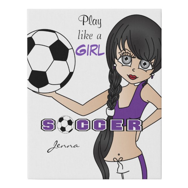 Purple, Play Like A Girl Soccer Faux Canvas Print (Front)