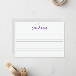 Purple Playful Script, Lined Large Flat Note Card