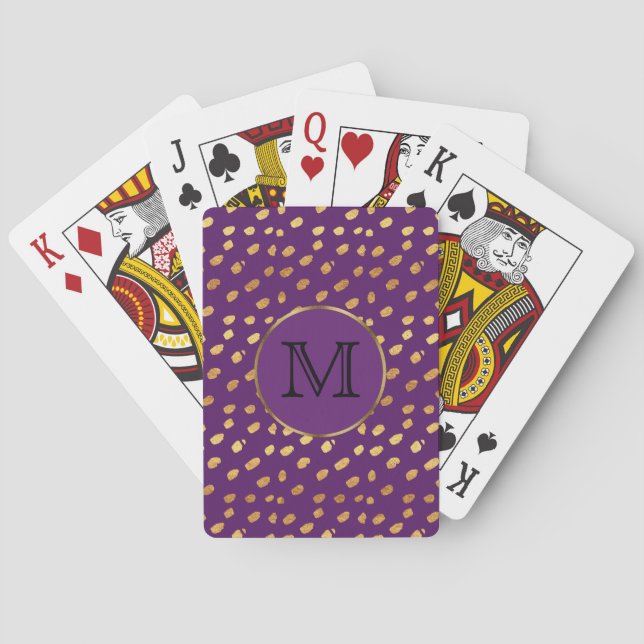 Purple Plum and Gold Monogram Poker Cards (Back)
