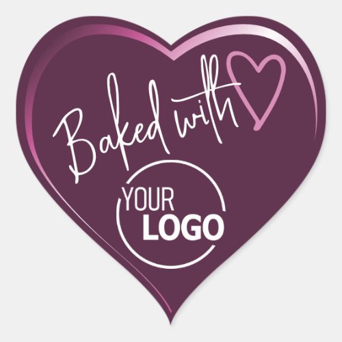 Purple Plum Baked with Love Homemade Baking Logo Heart Sticker