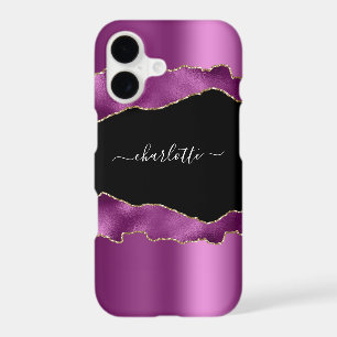 Purple plum black agate marble name script iPhone 17 case