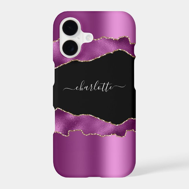 Purple plum black agate marble name script  Case-Mate iPhone case (Back)