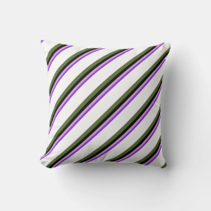 Purple, Plum, Black, Dark Olive Green & White Throw Pillow