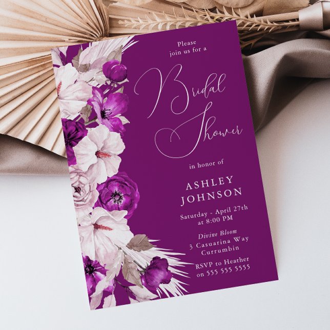 Purple Plum & Blush Floral Bridal Shower Invitation (Creator Uploaded)
