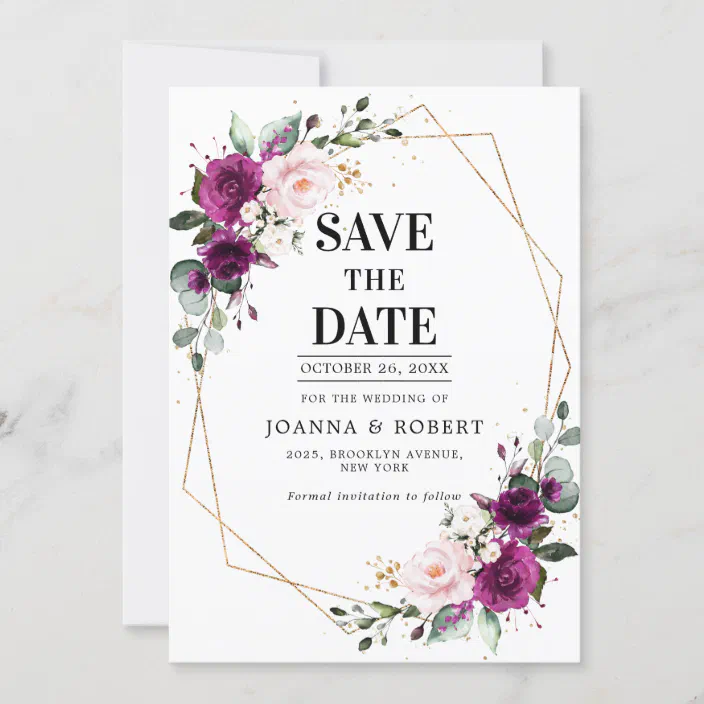 Pink And Purple Floral Wedding Save The Date Cards 