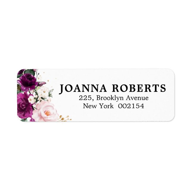 Purple plum Blush Pink Rose Botanical Address Label (Front)
