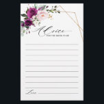 Purple Plum Blush Pink Roses Bridal Shower Advice<br><div class="desc">Elegant and modern floral midsummer Bridal shower advice card features a bouquet of watercolor roses in shades of purple plum, dusty pink , sage with lush green botanical leaves and eucalyptus. Please find more matching designs and variations from my "blissweddingpaperie" store. And feel free to contact me for further customization...</div>