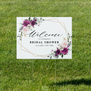 Purple Plum Blush Pink Roses Bridal Shower Welcome Sign