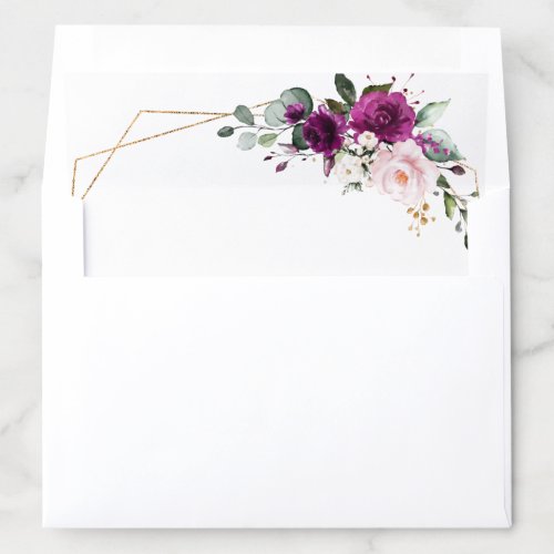 Purple Plum Blush Pink Roses Geometric Wedding Envelope Liner