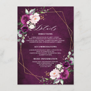 Purple Plum Blush Pink Roses Wedding Details Enclo Enclosure Card