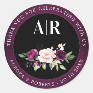 Purple Plum Blush Pink Roses Wedding Thank You Cla Classic Round Sticker