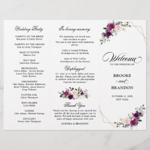 Purple Plum Blush Rose Trifold Wedding Program