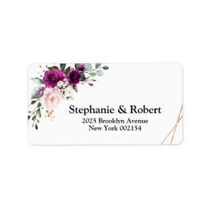 Purple Plum Blush Roses Geometric Return Address Label